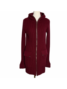 Kuhl Women's Burgundy Hooded Front Zip Cardigan Sweater Size XS Cuffed Sleeves